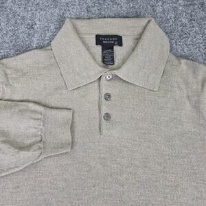 Toscano Sweater Mens Large Beige Merino Wool Collared Polo Knit Pullover Italy